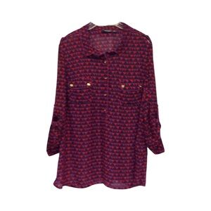 A.N.A. Sheer Blouse Pullover Geometric Print 1X